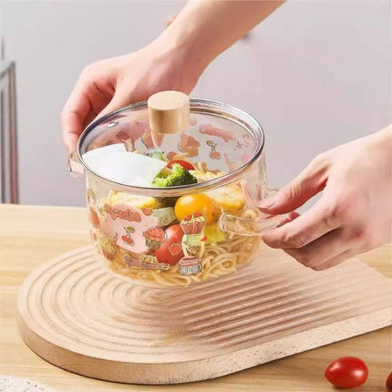 Glass Soup Pot with Lid, Cute Cupcake Glass Cookware with Double Handles
