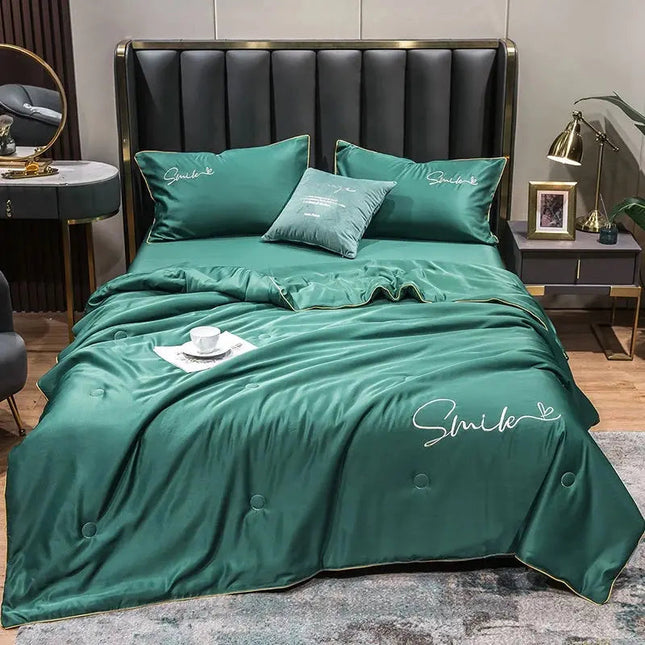 Lightweight Summer Quilt Set | 100% Washed Silk with Elegant Embroidered Design | Comfortable Cooling for Warm Nights 0
