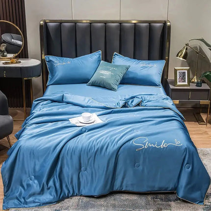 Lightweight Summer Quilt Set | 100% Washed Silk with Elegant Embroidered Design | Comfortable Cooling for Warm Nights 1