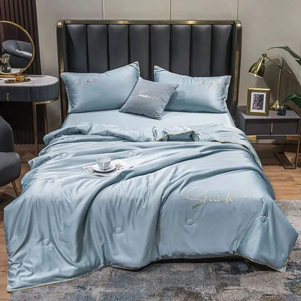 Lightweight Summer Quilt Set | 100% Washed Silk with Elegant Embroidered Design | Comfortable Cooling for Warm Nights 10