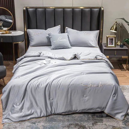 Lightweight Summer Quilt Set | 100% Washed Silk with Elegant Embroidered Design | Comfortable Cooling for Warm Nights 11