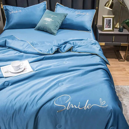 Lightweight Summer Quilt Set | 100% Washed Silk with Elegant Embroidered Design | Comfortable Cooling for Warm Nights 4