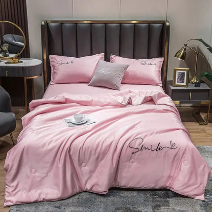 Lightweight Summer Quilt Set | 100% Washed Silk with Elegant Embroidered Design | Comfortable Cooling for Warm Nights 7