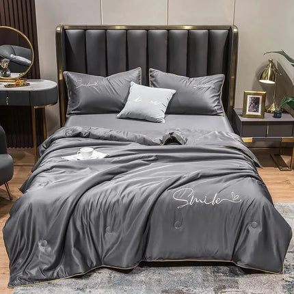 Lightweight Summer Quilt Set | 100% Washed Silk with Elegant Embroidered Design | Comfortable Cooling for Warm Nights 9