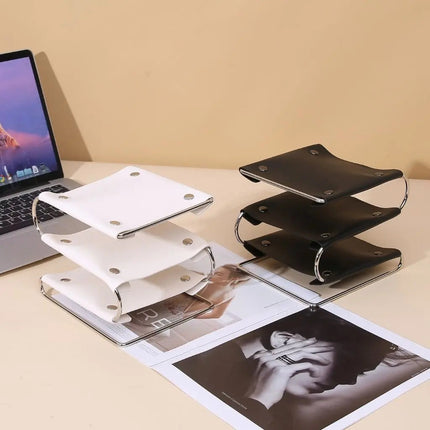 3 Tier Desk Organizer, Leather Desktop Shelf with Metal Frame – image 6