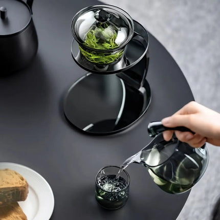 Glass Tea Set with 6 Teacups, Semi Automatic Glass Teapot with Stand
