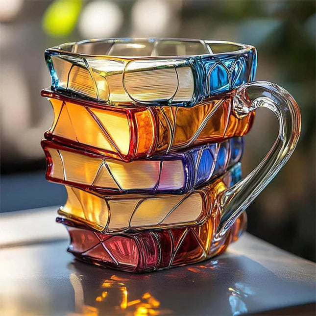 Literary Charm | 3D Book Spine Glass Coffee Mug with Durable Design | Unique Gift for Book Lovers 0