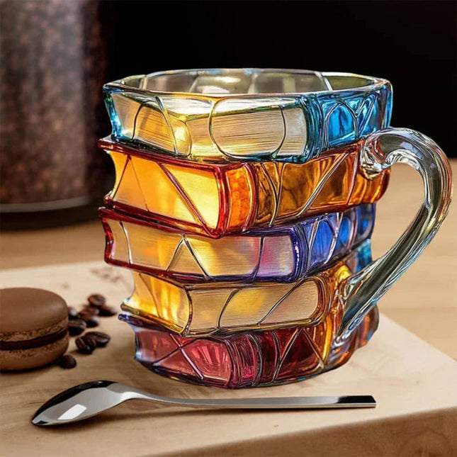 Literary Charm | 3D Book Spine Glass Coffee Mug with Durable Design | Unique Gift for Book Lovers 1