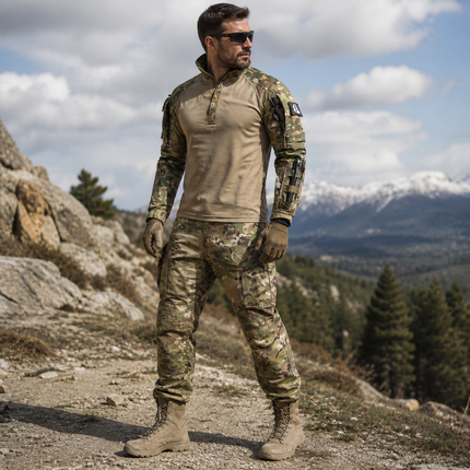 Mens Two Piece Set, Tactical Outfit with Water Repellent Zip Up Top and Pants, Mens Hiking Outfit for Outdoor Work