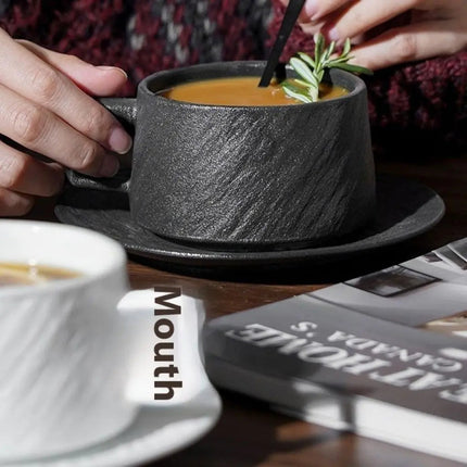 Ceramic Coffee Cups with Saucer, Rock Textured Porcelain Tea Cup for Coffee and Tea