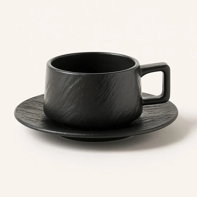 Ceramic Coffee Cups with Saucer, Espresso Cup and Saucer Set, Rock Textured Porcelain Tea Cup for Coffee and Tea_00