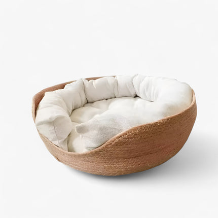 Luna Nest | Handwoven Bamboo Pet Bed with Plush Cushion | Stylish Comfort for Cats and Small Dogs 0