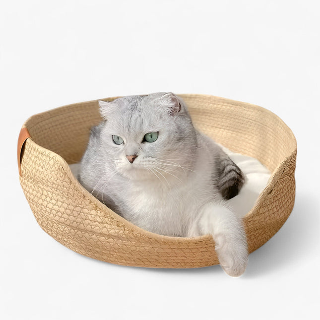 Luna Nest | Handwoven Bamboo Pet Bed with Plush Cushion | Stylish Comfort for Cats and Small Dogs 1