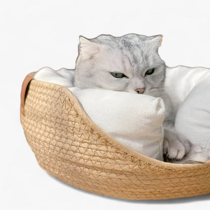 Luna Nest | Handwoven Bamboo Pet Bed with Plush Cushion | Stylish Comfort for Cats and Small Dogs 2