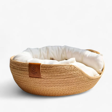 Luna Nest | Handwoven Bamboo Pet Bed with Plush Cushion | Stylish Comfort for Cats and Small Dogs 4