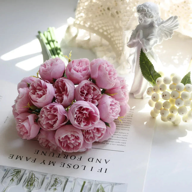 Luna Peony Bouquet | Realistic Silk Flower Arrangement, 27 Heads in Various Colors 1
