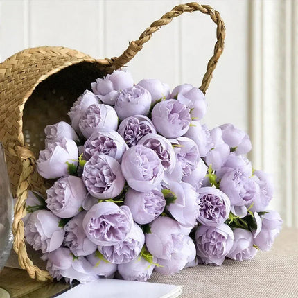 Luna Peony Bouquet | Realistic Silk Flower Arrangement, 27 Heads in Various Colors 2