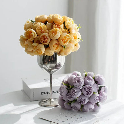 Luna Peony Bouquet | Realistic Silk Flower Arrangement, 27 Heads in Various Colors 3