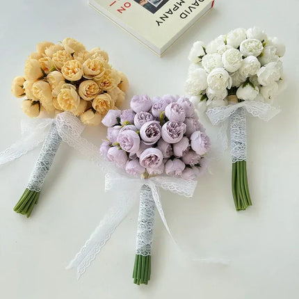 Luna Peony Bouquet | Realistic Silk Flower Arrangement, 27 Heads in Various Colors 4