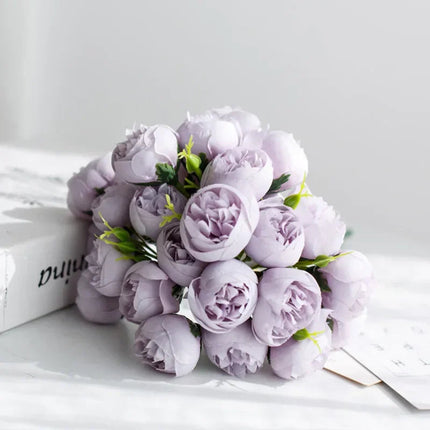Luna Peony Bouquet | Realistic Silk Flower Arrangement, 27 Heads in Various Colors 6
