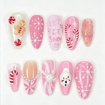 Christmas Nails, Festive Nails with Santa and Snowman Designs, Winter Nails Easy to Apply, Candy Cane Holiday Nail Art