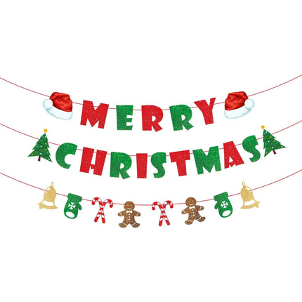 Christmas Garland, Merry Christmas Banner with Glitter Letters, Outdoor Christmas Decorations, Holiday Garland