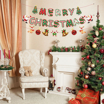 Christmas Garland, Merry Christmas Banner with Glitter Letters