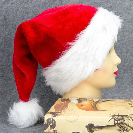 Red Santa Hat with Faux Fur Trim, Soft Fleece Santa Claus Hat