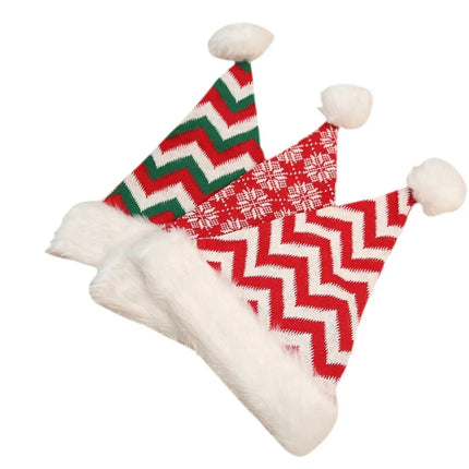Christmas Hat with Soft Plush Trim, Warm Winter Hat in Zigzag Christmas Colors, Machine Washable Hat