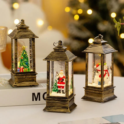 Christmas Lantern with LED, Festive Lantern with Santa and Snow Effect