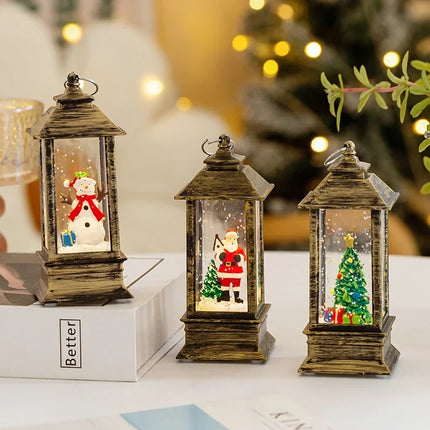 Christmas Lanterns, LED Lantern with Santa Claus and Snow Effect, Indoor Christmas Decorations, Christmas Table Decor