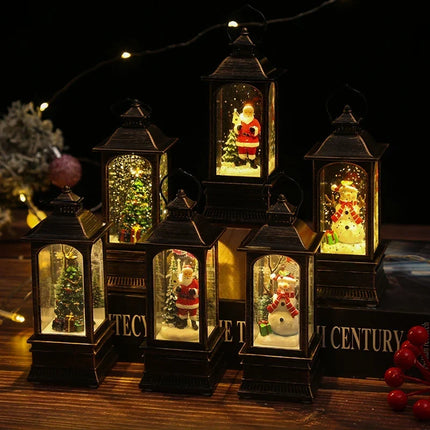 Decorative Lantern with Snowman Scene and LED Light, Christmas Tabletop Decor and Centerpiece