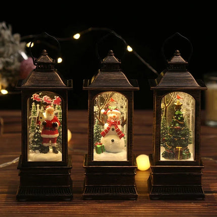 Decorative Lantern with Snowman Scene and LED Light, Christmas Decorations Indoor