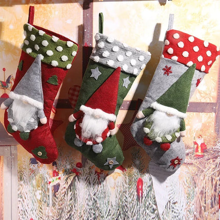 Christmas Stockings, Felt Stocking with Gnome Design and Hanging Loop, Christmas Gnome, Mantel Christmas Decor