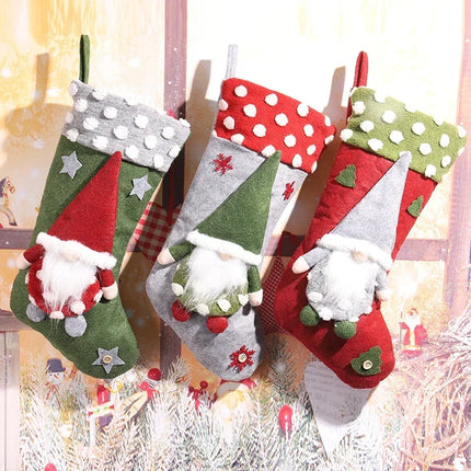 Christmas Stockings, Felt Stocking with Gnome Design and Hanging Loop