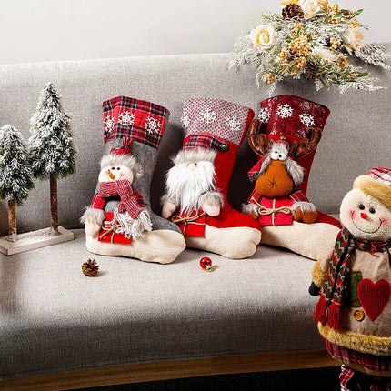 Christmas Stocking Reindeer Motif, Nostalgic Christmas Decor and Mantel Decor