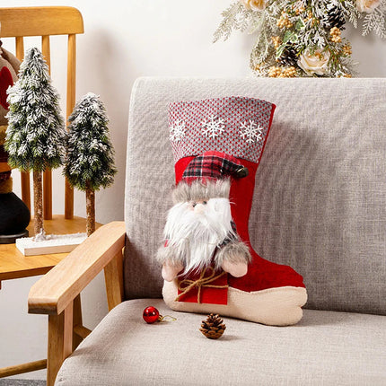 Christmas Stocking Reindeer Motif, Nostalgic Christmas Decor and Mantel Decor – image 8