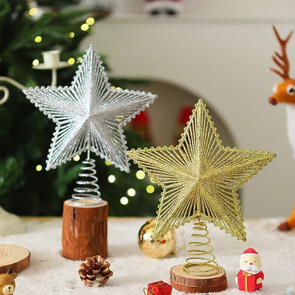 Christmas Tree Toppers, Christmas Star Tree Topper with Spiral Base, Sparkling Christmas Tree Star in Silver or Gold