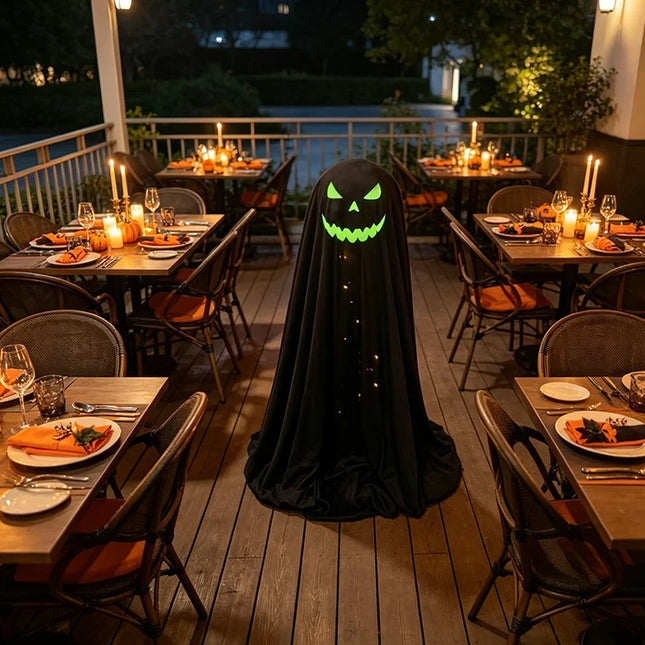 Smiling Ghost Halloween Decorations Outdoor, Black Halloween Ghost with Glowing Eyes, Halloween Party Decor_01