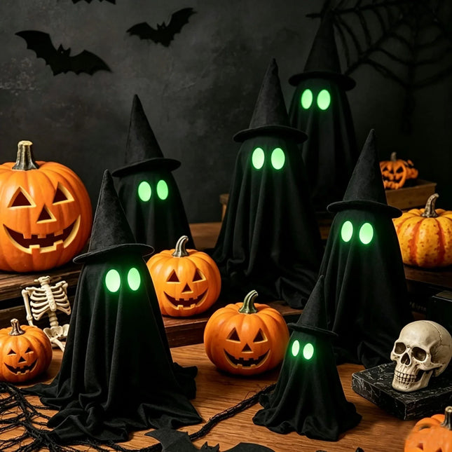 Ghost Lights Halloween Decorations, Black Plug and Play Ghost with Glowing Eyes, Halloween Party Decor Outdoor_01