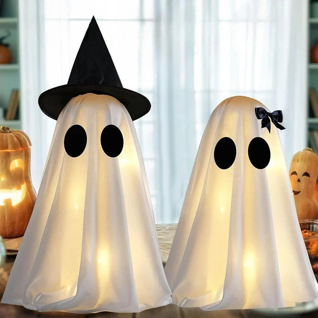 Ghost Halloween Decorations Indoor, Halloween Ghosts with Hat and Bow in Two Sizes, Halloween Party Decor_01