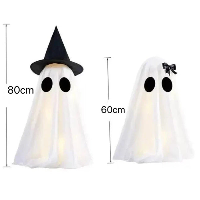 Ghost Halloween Decorations Indoor, Halloween Ghosts with Hat and Bow in Two Sizes, Halloween Party Decor_05