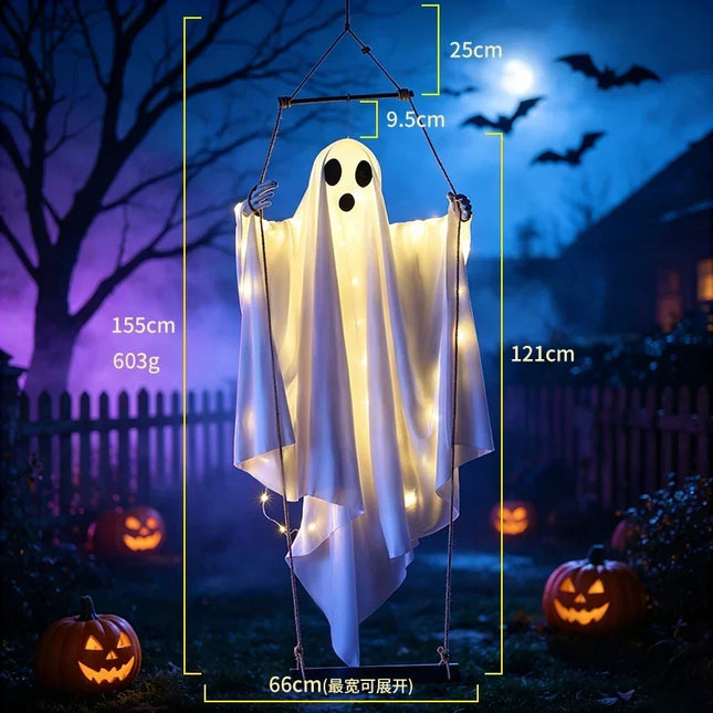 Lighted Ghost Hanging Halloween Decorations 61 Inch, Halloween Outdoor Decor with Warm LED, Halloween Party Decor_00