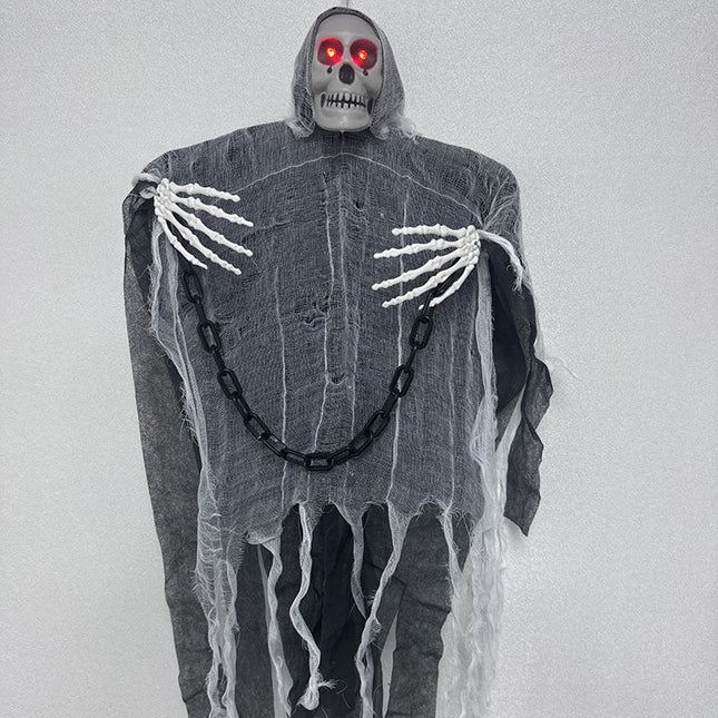 Hanging Skeleton Halloween Decorations, Hooded Halloween Skeleton with Red LED Eyes, Halloween Party Decor Outdoor_05