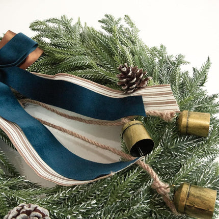Christmas Wreath for Front Door, Faux Evergreen Door Wreath with Ribbon and Bells – image 4