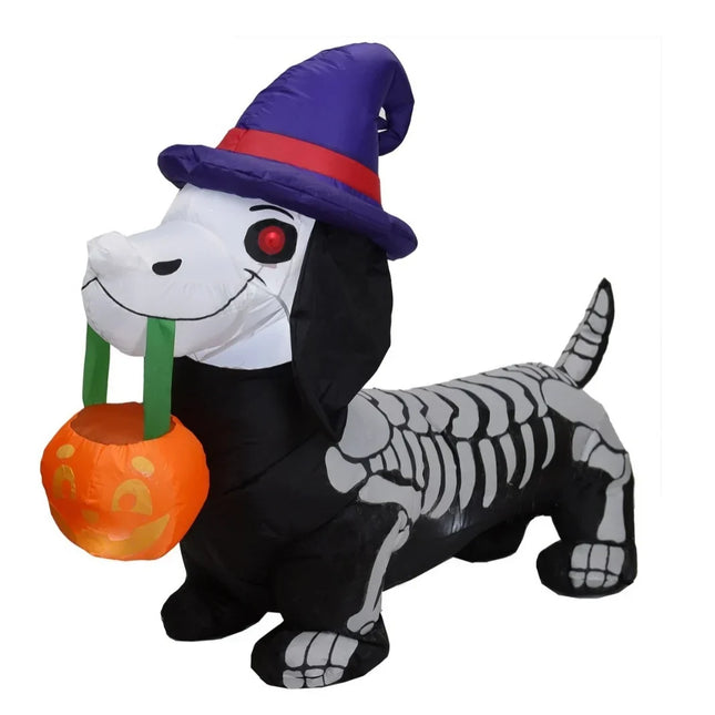 Inflatable Halloween Decoration Dog Skeleton with Witch Hat and Pumpkin, Halloween Inflatable, Halloween Party Decor_05