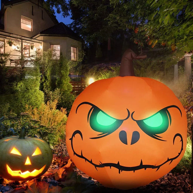 Inflatable Halloween Pumpkin with Green Eyes, Jack O Lantern Pumpkin Decoration, Blow Up Halloween Decorations Outdoor_00