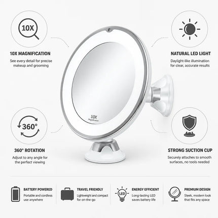 Vanity Mirror with Lights, 10x Magnifying Makeup Mirror with Suction Cup – image 4