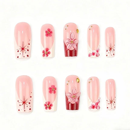 Nail Art Set, Gel Nails with Floral Designs