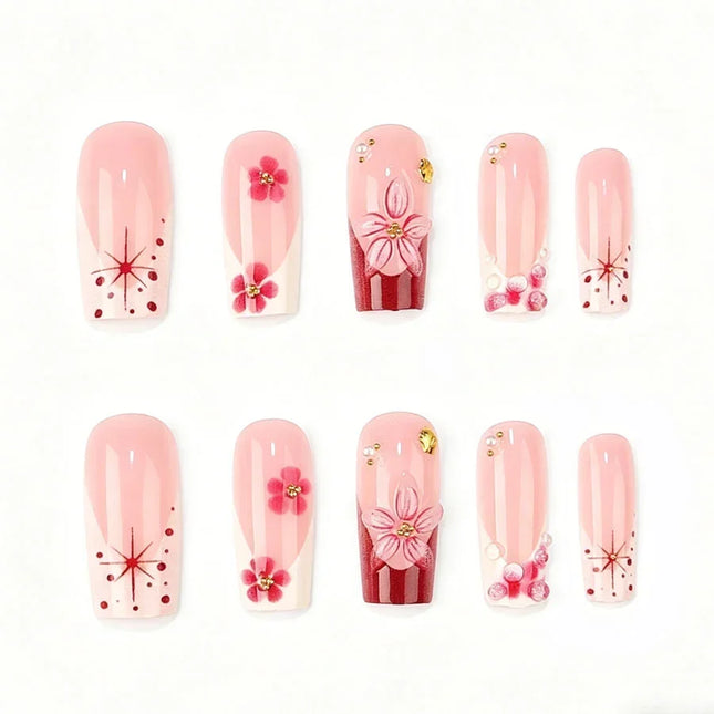 Nail Art Set, Gel Nails with Floral Designs